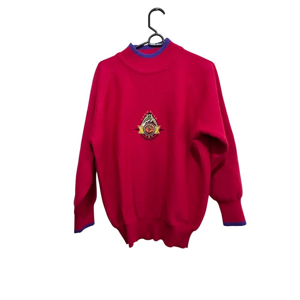Vintage Bogner Women's Pink Mock Neck Embroidered Knit Sweatshirt Size Large